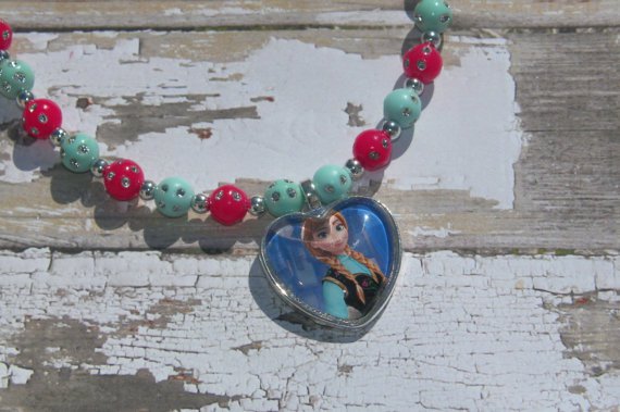 Custom Disney Frozen Anna Heart Glass Pendant Necklace