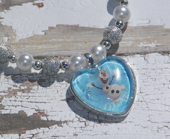 Custom Disney Frozen Olaf the Snowman Glass Heart Necklace