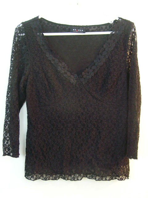 AXCESS WOMENS BLACK LACE TOP SHIRT SIZE MEDIUM large LIZ CLAIBORNE
