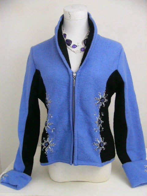 CARSON BOILED WOOL WINTER JACKET INDIGO BLACK SIZE MEDIUM SNOWFLAKE DESIGN