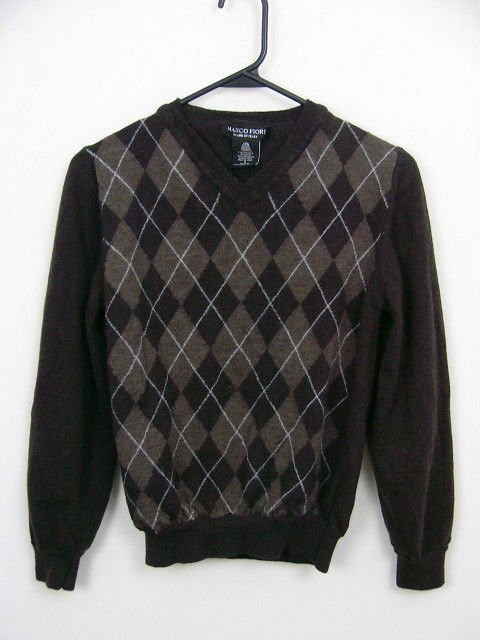 MARCO FIORI ARGYLE ITALIAN WOOL SWEATER BOWN SIZE SMALL