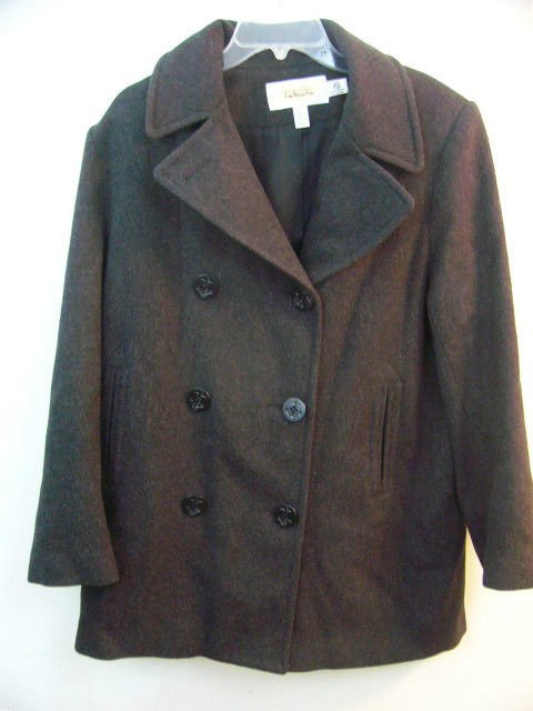 TALBOTS GREY 100% WOOL PEA COAT SIZE 12 DOUBLE BREASTED WOMANS peacoat WINTER