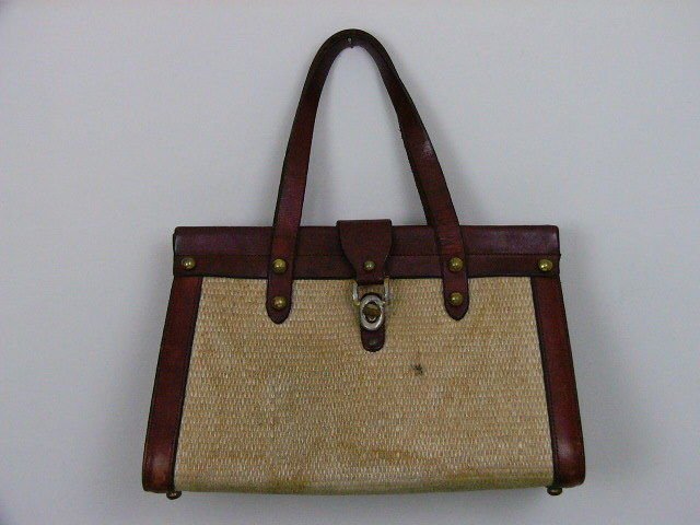 JOHN ROMAIN VINTAGE LEATHER TWEED PURSE HANDBAG