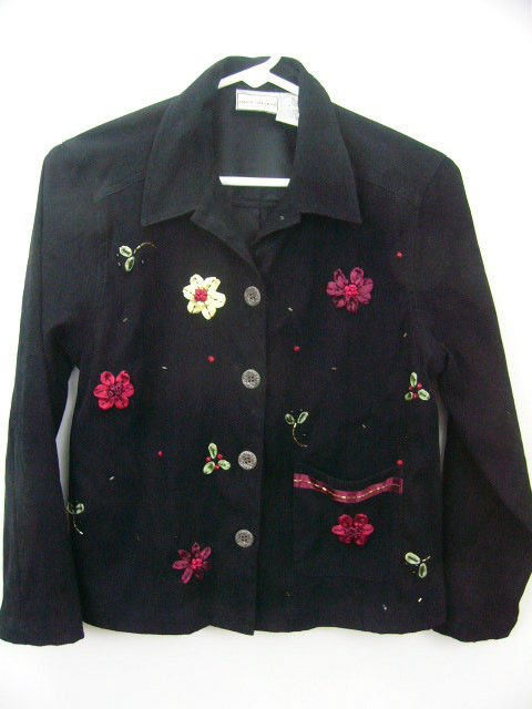 NAPA VALLEY PETITES BLACK JACKET SIZE P (SMALL) RIBBON FLOWER APPLIQUES BLAZER