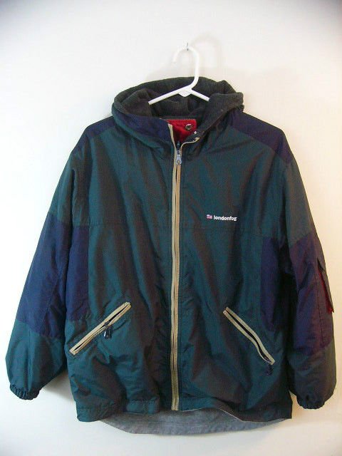 LONDON FOG REVERSIBLE COAT JACKET WINTER SIZE LARGE GREEN GRAY BLUE