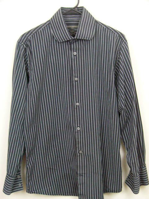 BANANA REPUBLIC Gray Striped 100% Cotton LS Mens Dress Shirt 15-15 1/2 (M)