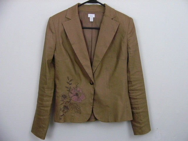 APT. 9 'STRETCH' TAN BROWN LINEN JACKET SIZE 4 SMALL EMBROIDERED CAREER LINED