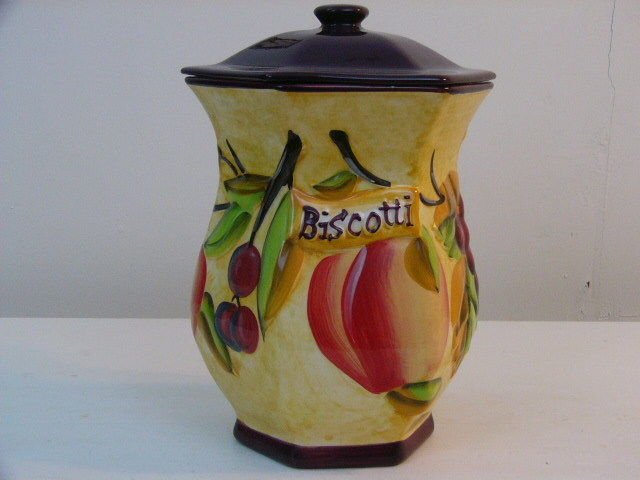 COLORFUL BISCOTTI COOKIE JAR HAND PAINTED FOR NONNI'S 9" TALL 7" WIDE