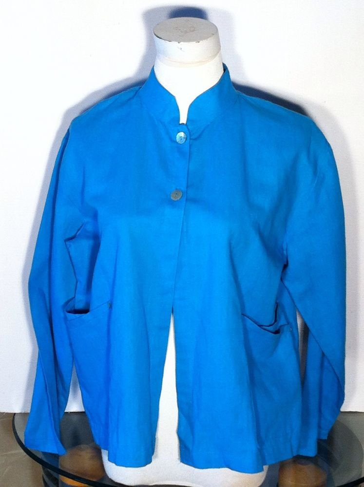 COLDWATER CREEK WOMENS TURQUOISE LINEN COTTON BLOUSE SHIRT TOP SIZE SMALL BLUE