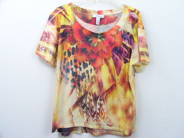 STYLE & CO. WOMENS EMBELLISHED FLORAL T SHIRT TOP SUMMER SIZE MEDIUM
