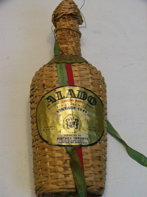 Antique Vintage Demijohn Wicker Covered ALADO LISBON WINE BOTTLE 1940