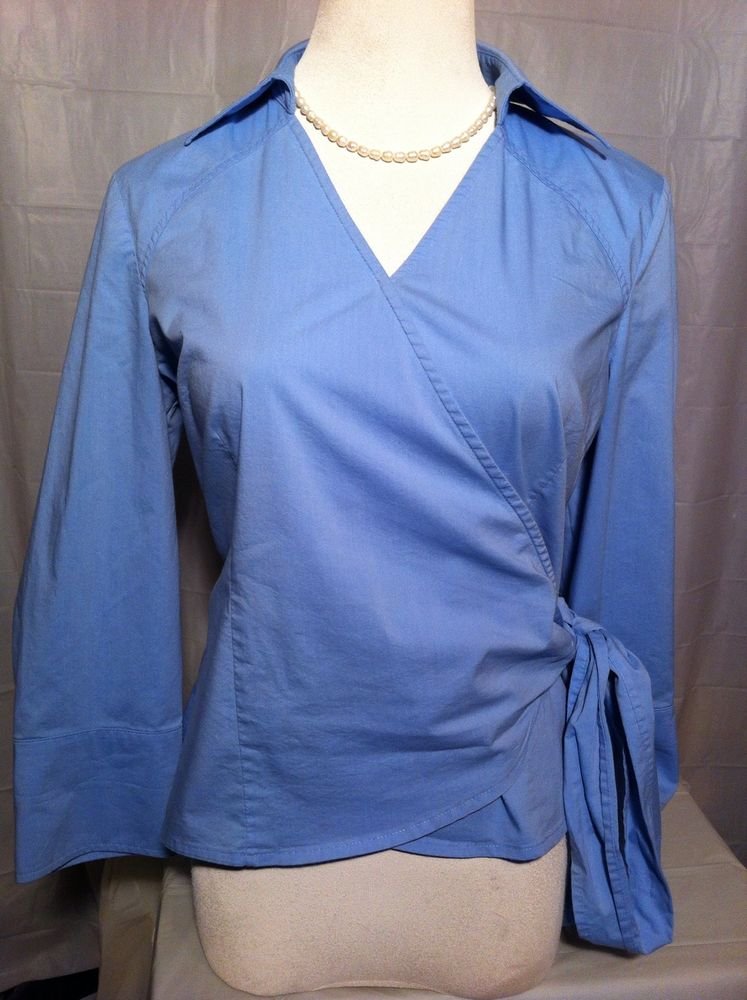 EAST 5TH BLUE WRAP BLOUSE TOP SHIRT SIZE 6