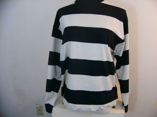 VINTAGE RARE BENETTON BLACK TAN STRIPE MADE IN ITALY CREW NECK RUGBY SHIRT MED