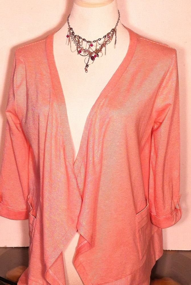 ANN TAYLOR LOFT PEACH STRIPED WRAP JACKET COVER TOP SIZE SMALL SUMMER