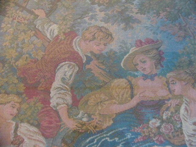 LOT OF 2! VINTAGE ANTIQUE FRAMED FRENCH AUBUSSON WALL TAPESTRY LATE 19TH CENTURY