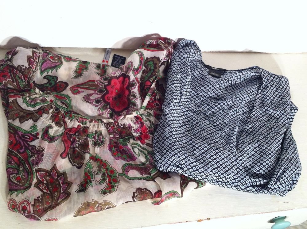 LOT OF 2 WOMENS SHEER SUMMER TOPS BLOUSES SHIRTS SIZE LARGE MOSSIMO & FIRE LA