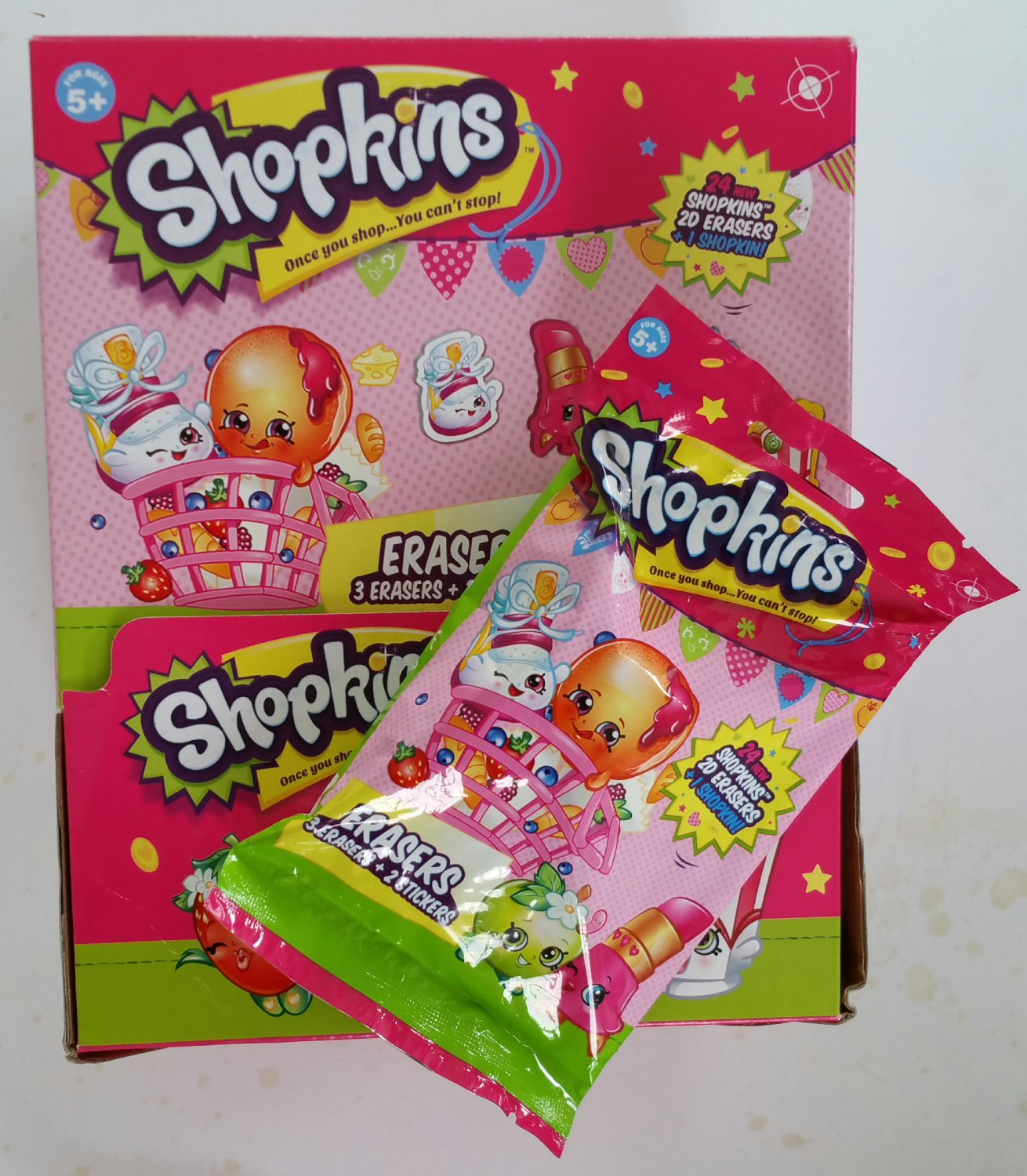 Shopkins 2d Erasers Stickers And Figure Mystery Blind Bag Packs X15