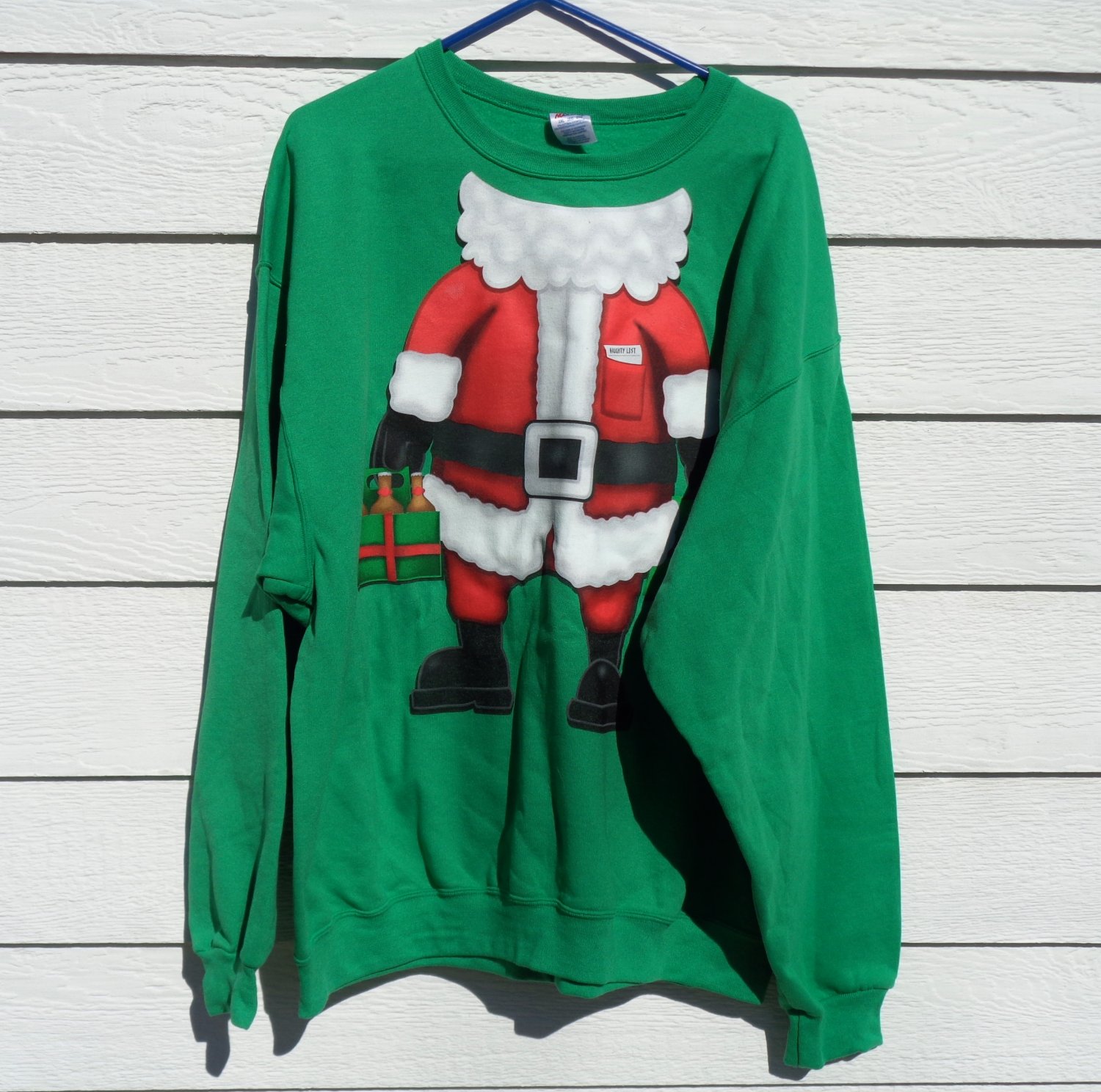 Santa Sweat Shirt2XL 54 Chest Green Santa Claus Body Naughty Beer Gift NWOT