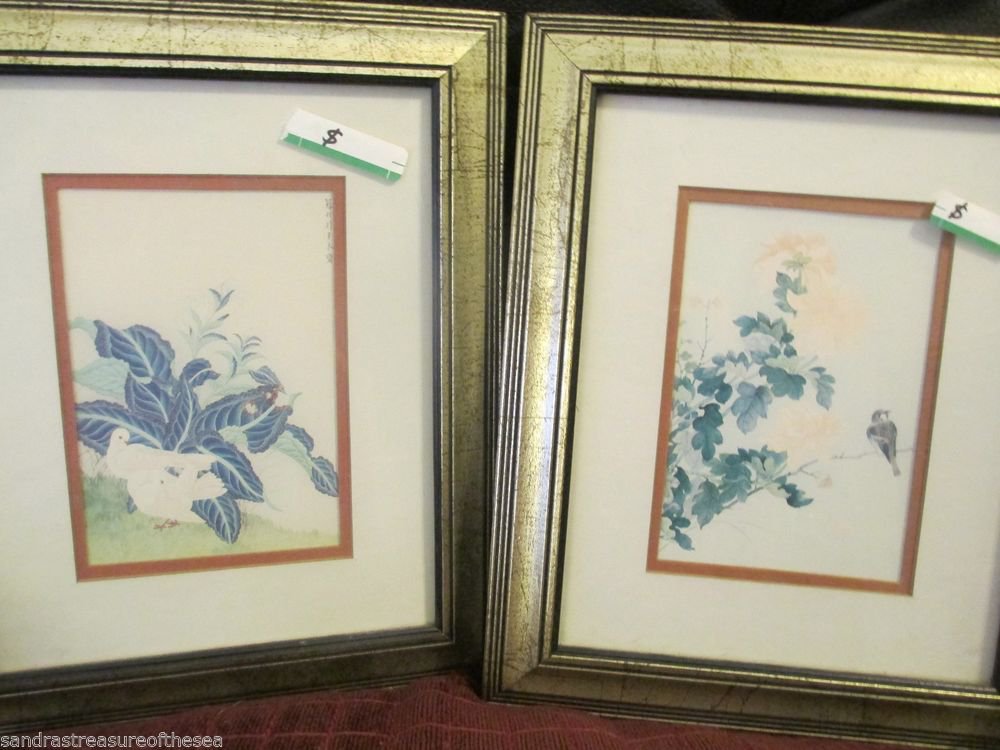 Two Edward Art Products Framed Prints Oriental Birds Signed For