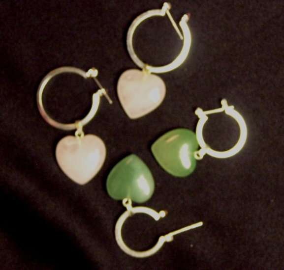Item no. 00144 Jade or Quartz Heart earrings