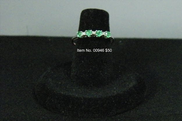 Item No. 00946 Natural Emerald Ring in 10K White Gold Setting