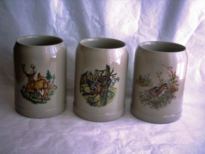 Wildlife Scenes German Beer Krugs, Set of 3