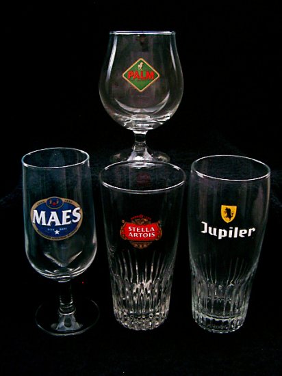 4 Assorted Lager Belgain Beer Glasses