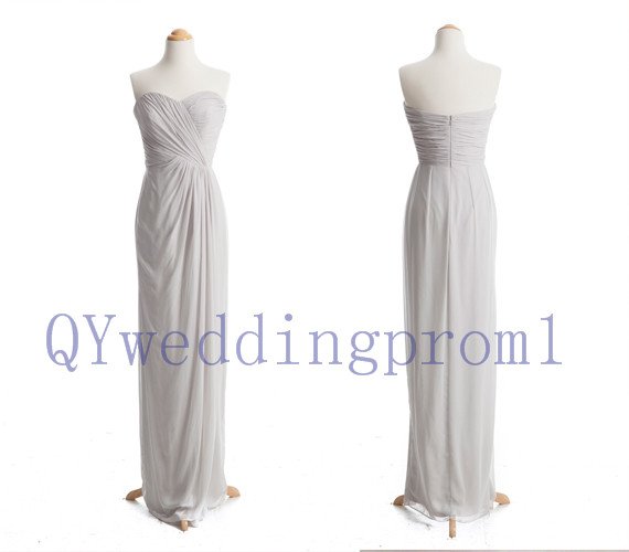 2015 New gray long chiffon evening dress, simple chiffon PROM dress, cheap bridesmaid dresses