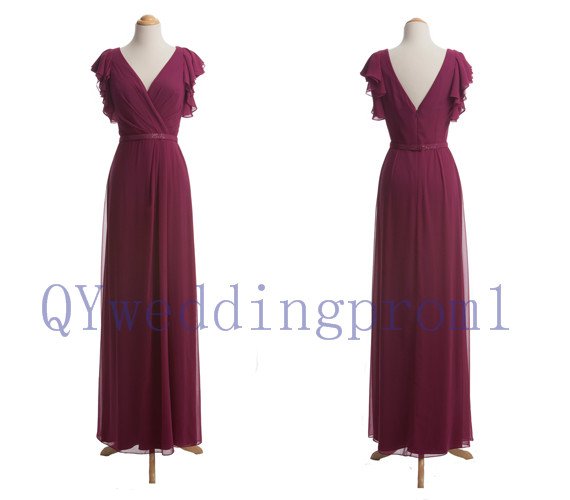 2015 New long chiffon Leak back evening dress, simple chiffon PROM dress, cheap bridesmaid dresses
