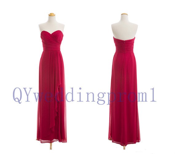 2015 New red long evening dress, simple chiffon PROM dress, cheap bridesmaid dresses