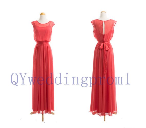 2015 New evening dress, simple Watermelon red chiffon PROM dress, cheap bridesmaid dresses