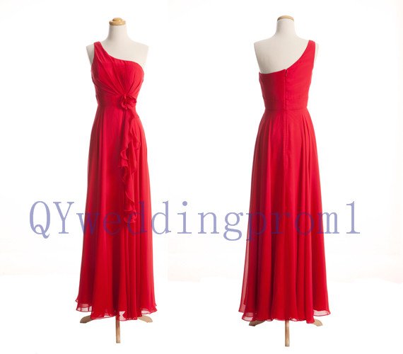 2015 New one-shoulder long evening dress, simple chiffon PROM dress, cheap bridesmaid dresses