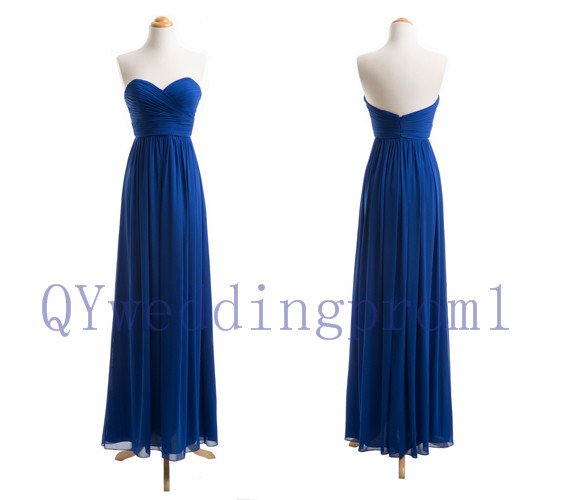 2015 New blue evening dress, simple chiffon PROM dress, cheap bridesmaid dresses,custom size