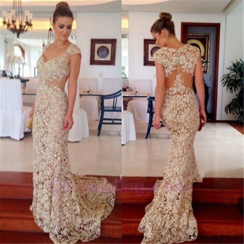 2015 New custom Long White lace Formal Party Evening Prom Cocktail Dresses Wedding Gown