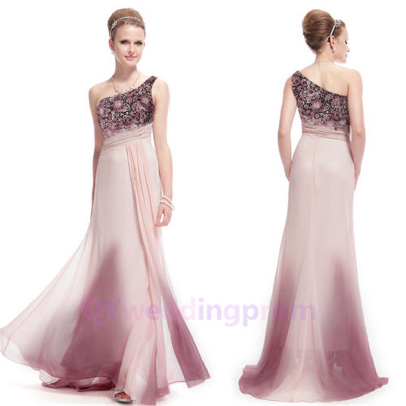 2015 New custom Ladies One Shoulder Pink Long Evening Party Dresses Formal Prom Gown