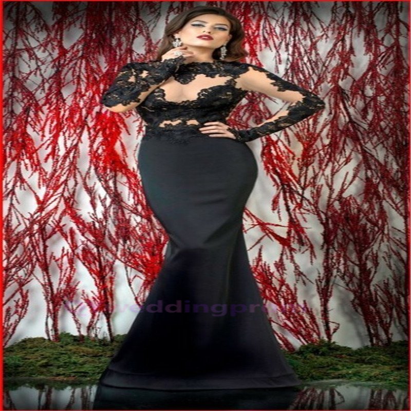 2015 Mermaid Lace Long Sleeve Evening Dresses Backless Lace Vetage High Neck