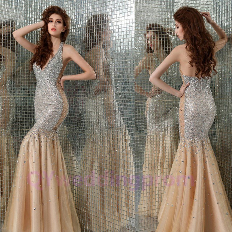 Custom made Champagne Dark V-neckline Evening Dresses 2015 NEW Prom Gowns
