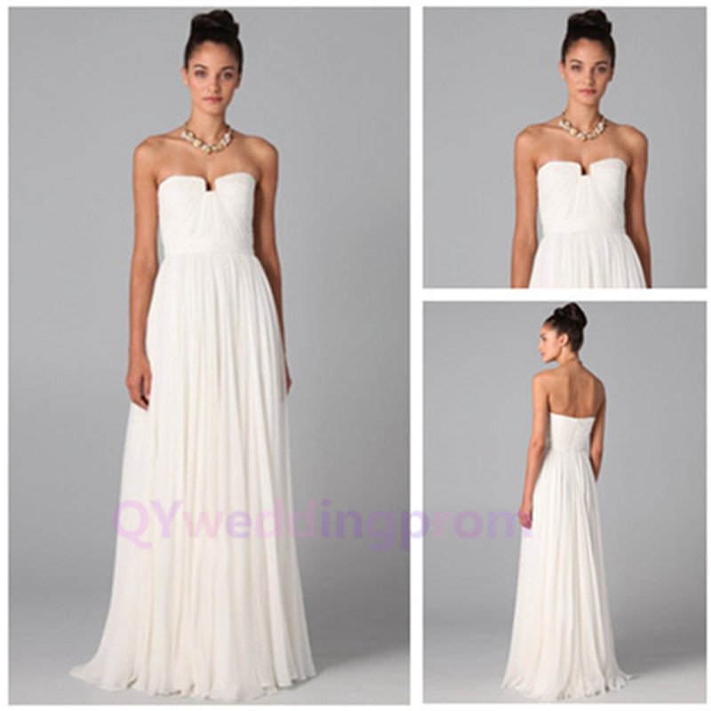 Elegant Strapless Straight White Chiffon Long Evening Dresses New Fashion 2015