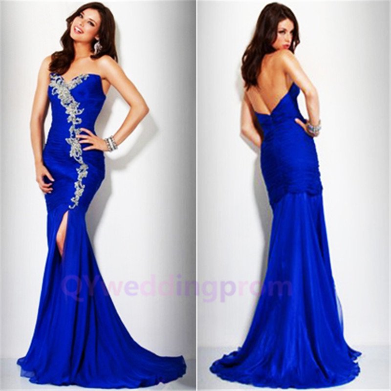 2015 Blue Mermaid Evening Dresses Chiffon Wedding Party Gowns