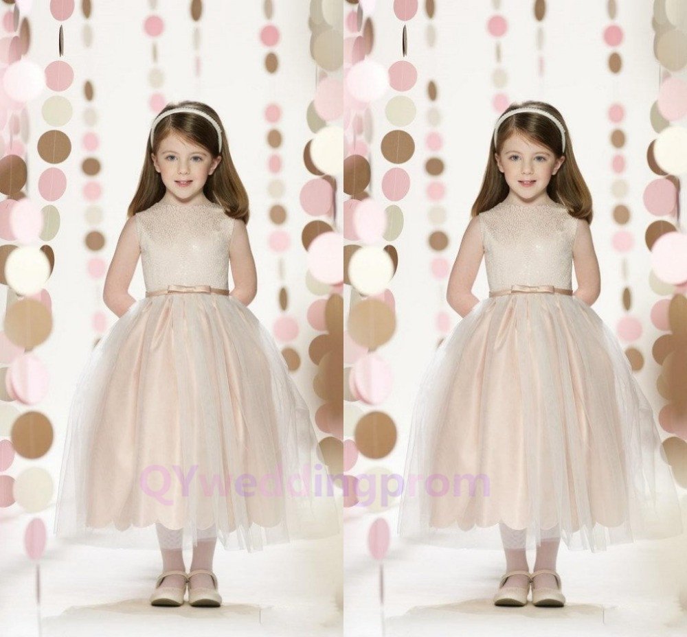 Elegance Sequins Flower Girl Dresses High Neck Bow Tie Custom Size Evening Dress Girl Child 2015