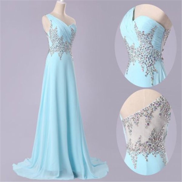 New Long Sexy One-shoulder Evening Party Beads Long Prom Gown Formal Bridesmaid Cocktail Dress