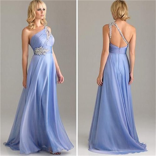 New Long Sexy One-shoulder Evening Party Beads Backless Prom Gown Formal Bridesmaid Cocktail Dress