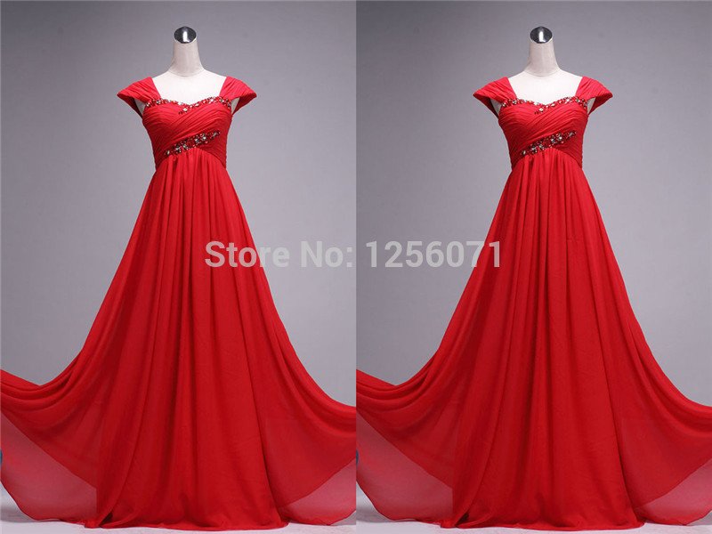2015 New women red beaded chiffon prom dress cocktail dress long evening dress custom size color