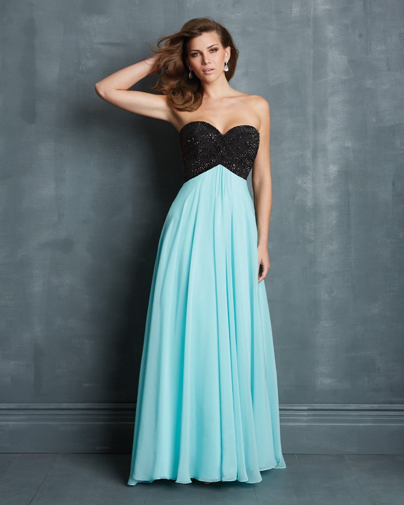 Sexy Blue Sweetheart Chiffon Beaded A-Line floor length Long Evening Dress
