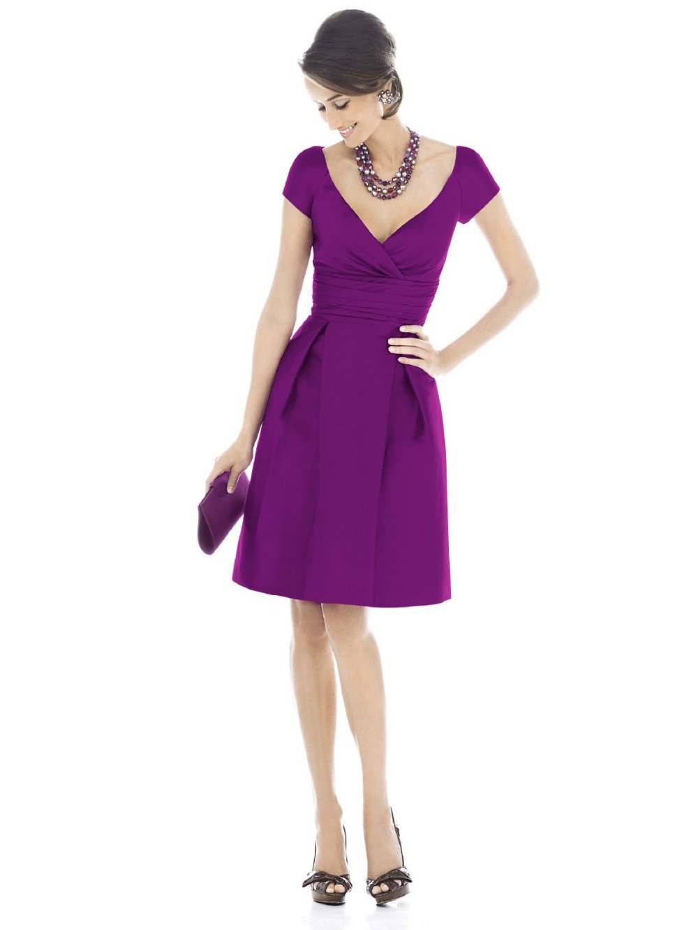 Evening Dress Purple V-neck Chiffon A-Line knee length short evening dress