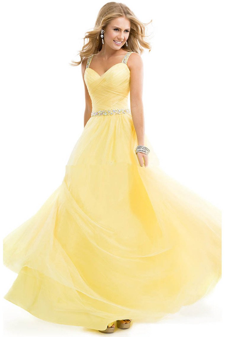 Sexy floor length Sweetheart Chiffon Beaded A-Line spaghetti strap Long Evening Dress