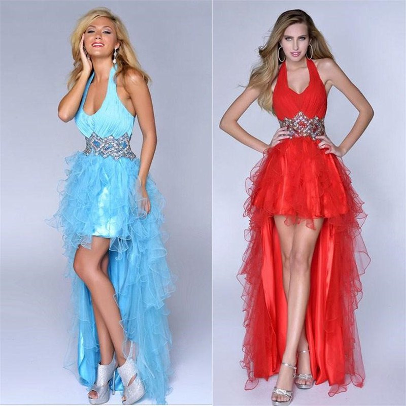 New Red evening Dresses Crystal Backless Evening Dress Long short evening Dresses