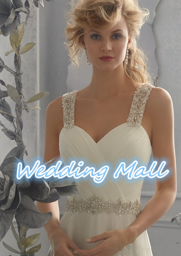 Fashionable Wedding Dress Chiffon Luxury Beaded Crystal Spaghetti Straps A-Line Wedding Dress