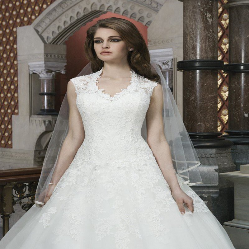 Lace Bridal Dress A-Line Fashionable V-neck White Long Plus Size Wedding Dress