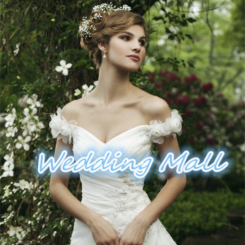 Bride Dress Popular A-Line Long Ruched Applique Organza White Custom Bride Wedding Dress